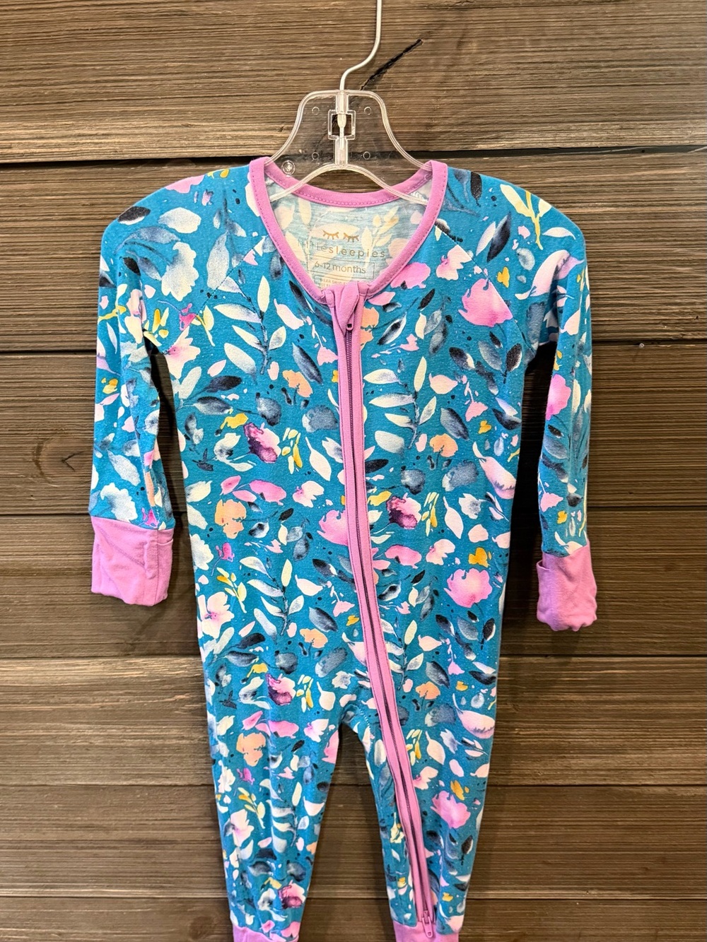 Little Sleepies Blue Floral Zip-Up Footie Size 6/12month